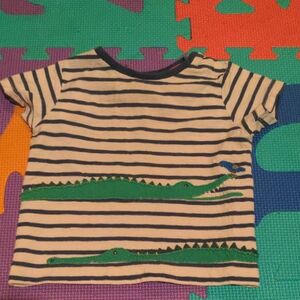 Baby Boden Navy and White Striped Tee with Green Crocodile